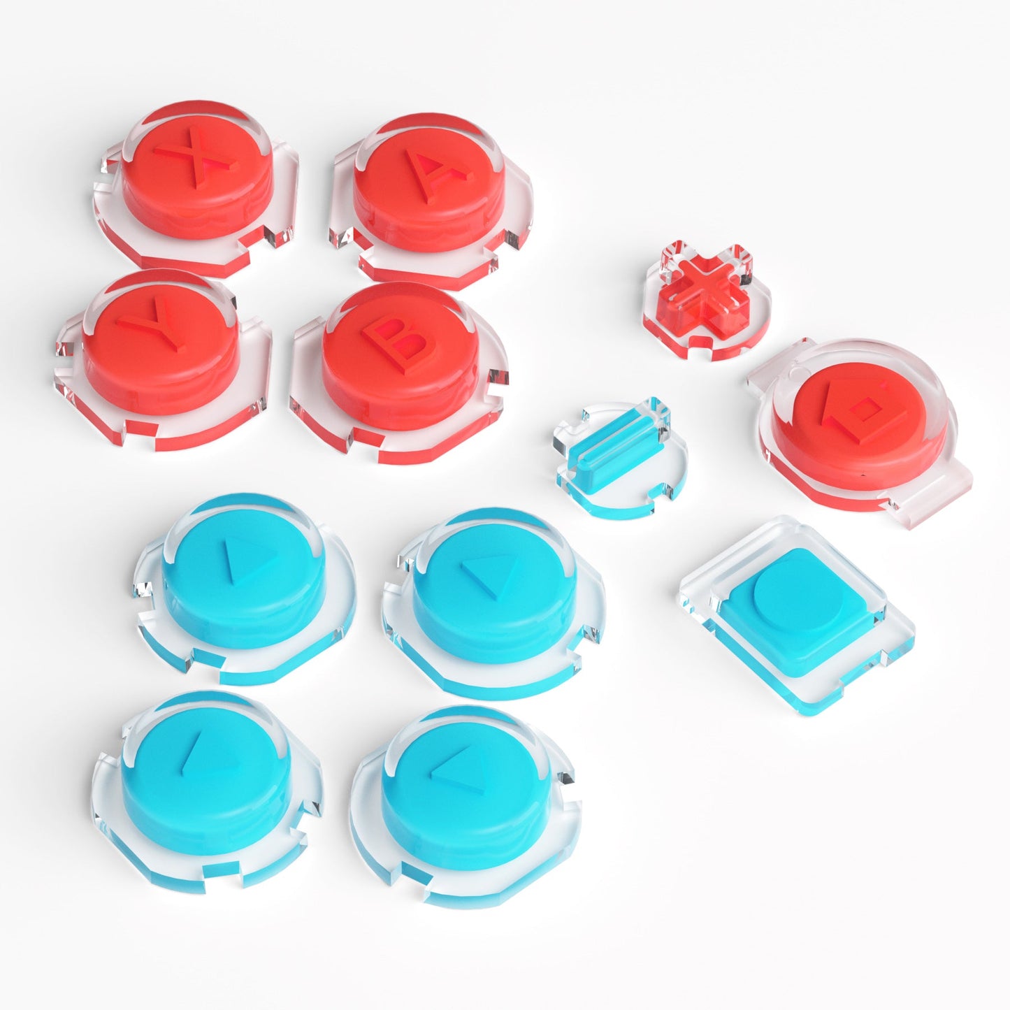 eXtremeRate Retail Replacement Controller ABXY Direction Home Capture + - Jelly Buttons, Two-Tone Pale New Hope Blue & Red & Clear with Symbols Action Face Keys for Nintendo Switch & Switch OLED Joy-con - JoyCon NOT Included - AJ7010