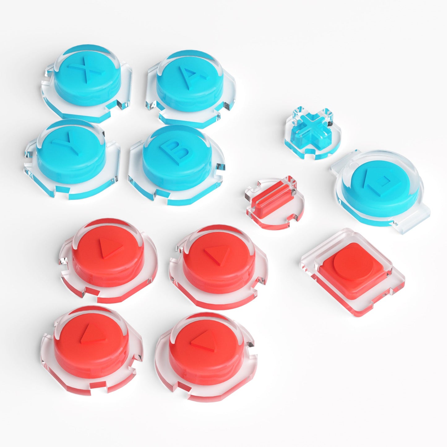 eXtremeRate Retail Replacement Controller ABXY Direction Home Capture + - Jelly Buttons, Two-Tone Pale New Hope Red & Blue & Clear with Symbols Action Face Keys for Nintendo Switch & Switch OLED Joy-con - JoyCon NOT Included - AJ7011