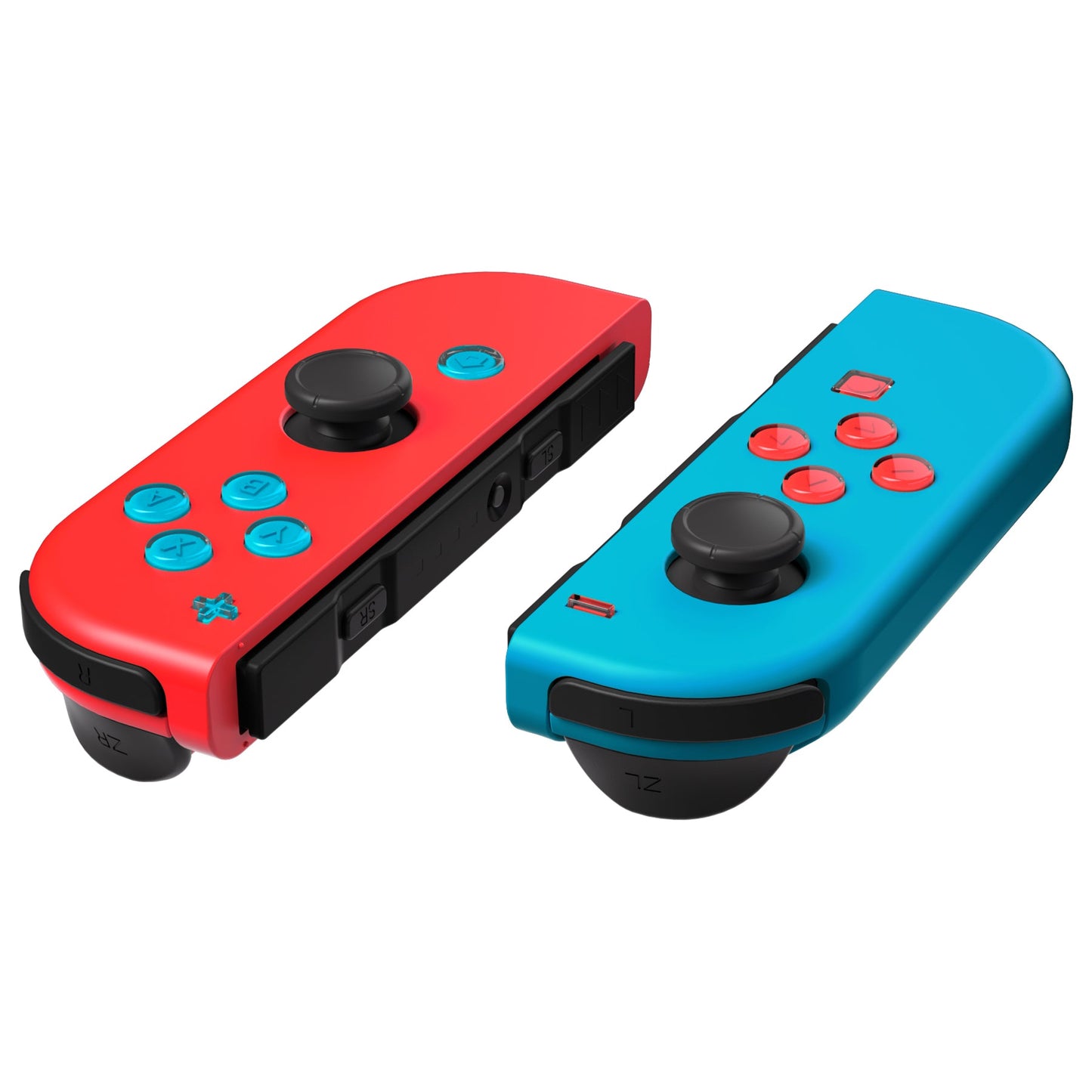 eXtremeRate Retail Replacement Controller ABXY Direction Home Capture + - Jelly Buttons, Two-Tone Pale New Hope Red & Blue & Clear with Symbols Action Face Keys for Nintendo Switch & Switch OLED Joy-con - JoyCon NOT Included - AJ7011