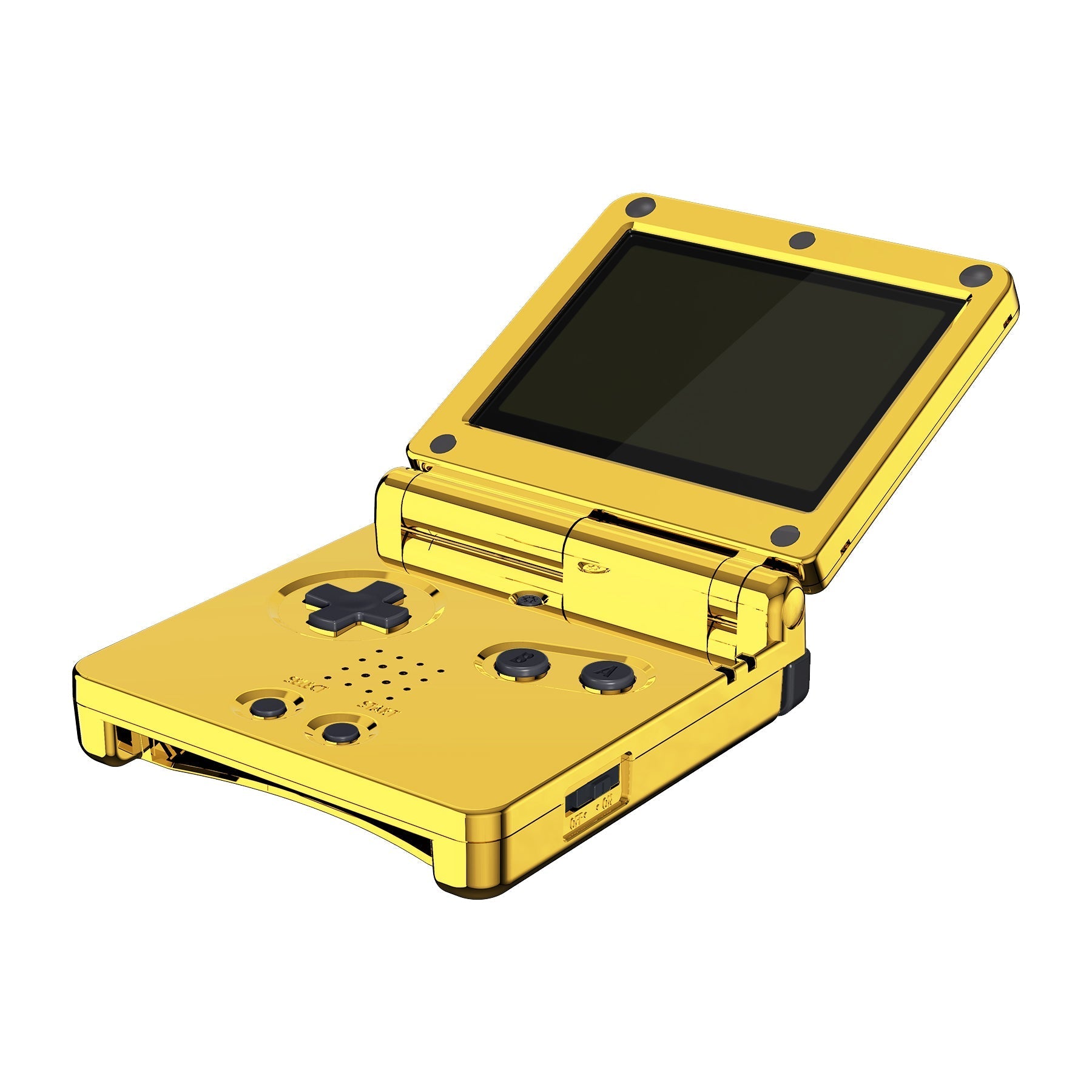 eXtremeRate IPS対応アップグレード版ゲームボーイアドバンスSP（GBA  SP）用交換フルセットシェル＆ボタン、IPSおよび標準LCD両方に対応【クロームゴールド】