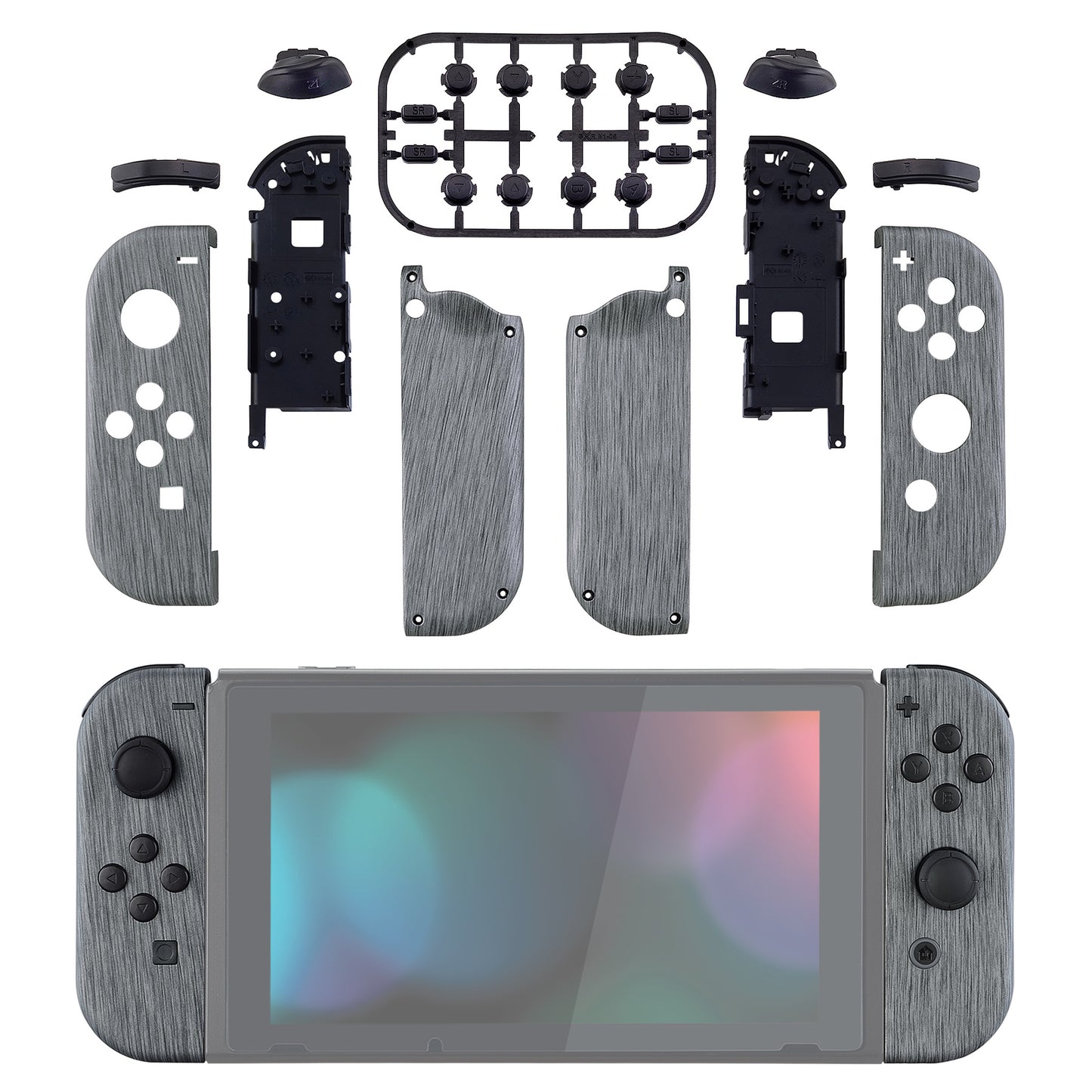 eXtremeRate NS Switch用ジョイコン交換フルセットシェルケースボタン付き【ブラッシュドシルバーパタン】