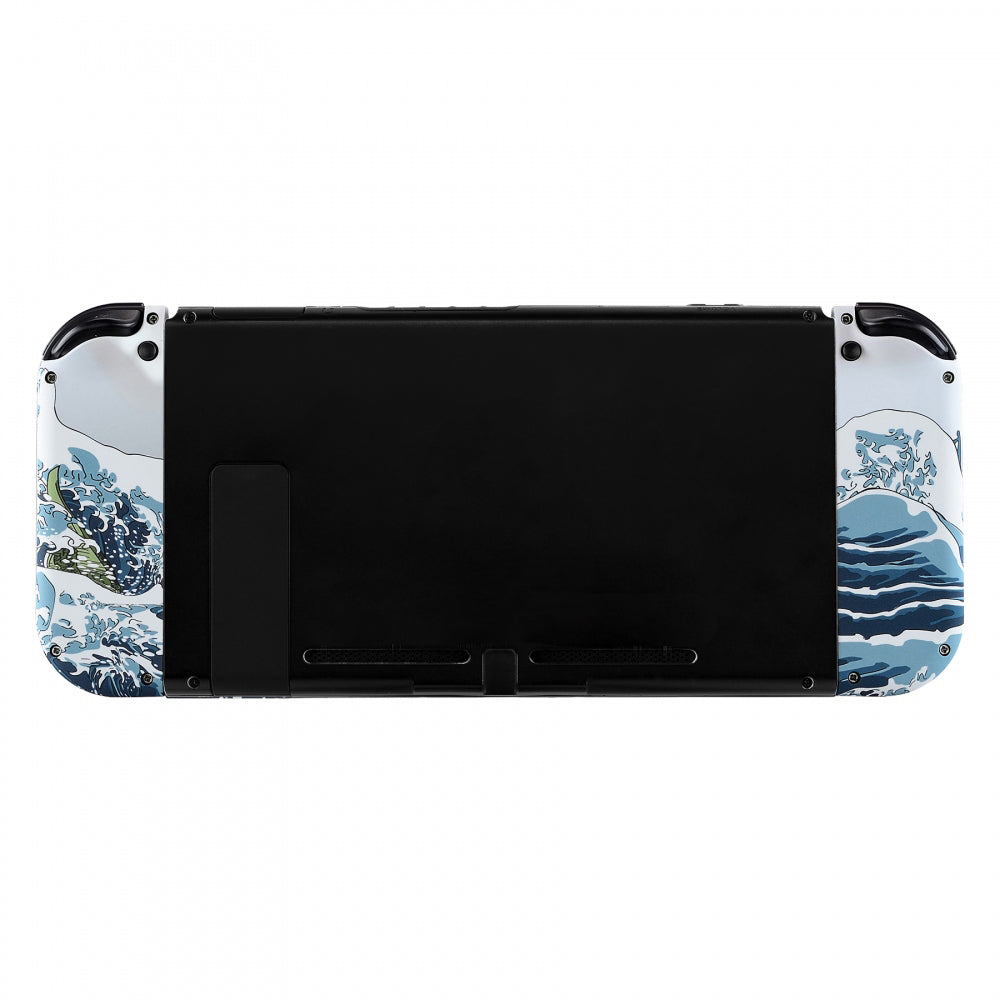 eXtremeRate Retail The Great Wave Patterned Joycon Handheld Controller Housing with Full Set Buttons, Soft Touch Grip DIY Replacement Shell Case for NS Switch JoyCon & OLED JoyCon - Console Shell NOT Included - CT106
