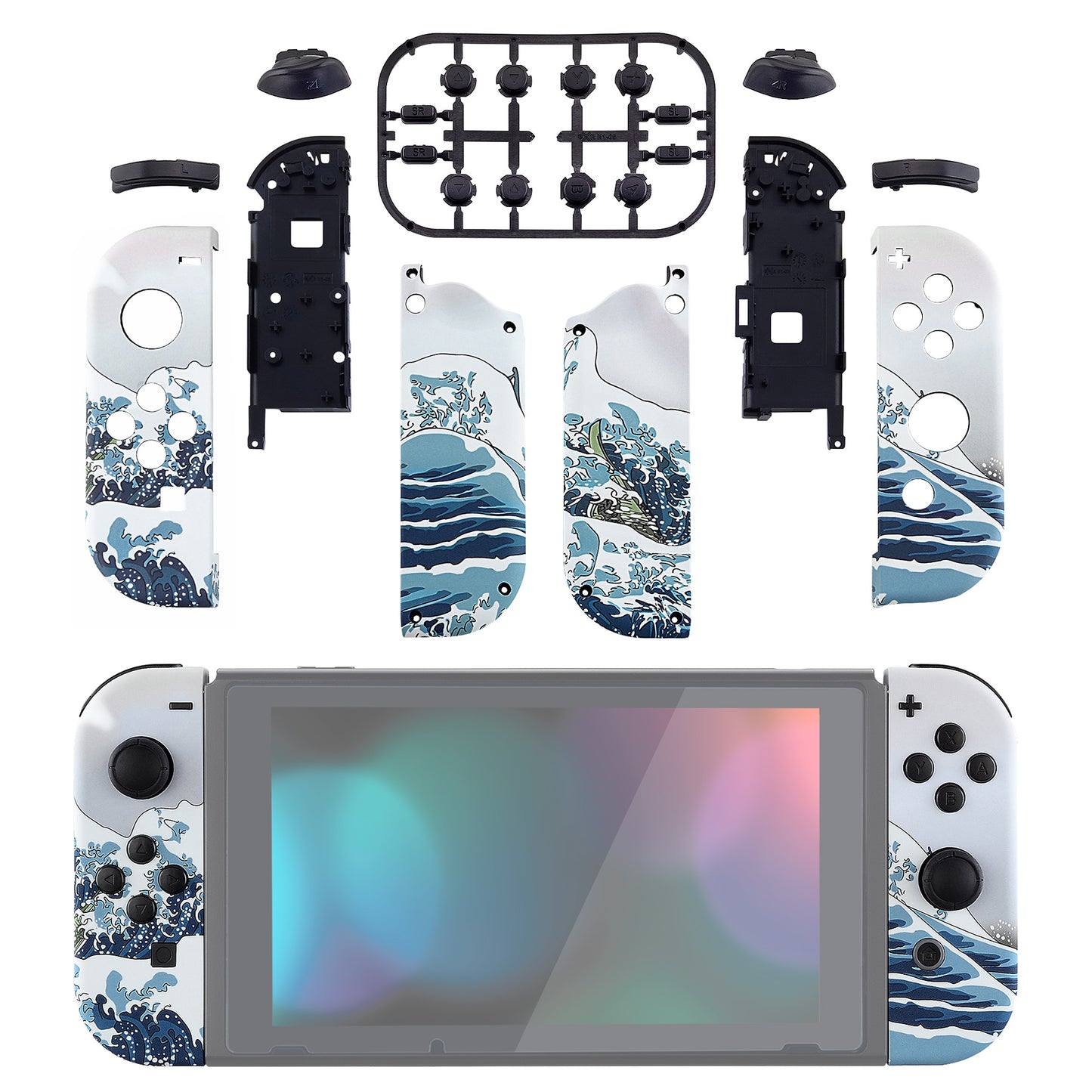 eXtremeRate NS Switch用ジョイコン交換フルセットシェルケースボタン付き【グレートウェーブ】