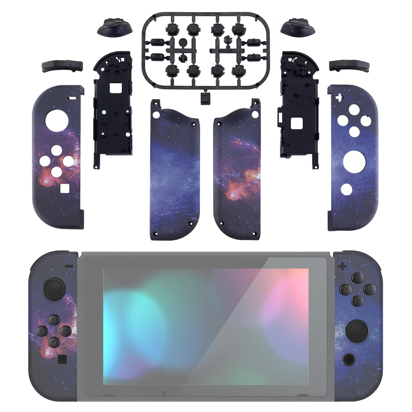 eXtremeRate NS Switch用ジョイコン交換フルセットシェルケースボタン付き【ネビュラギャラクシー】