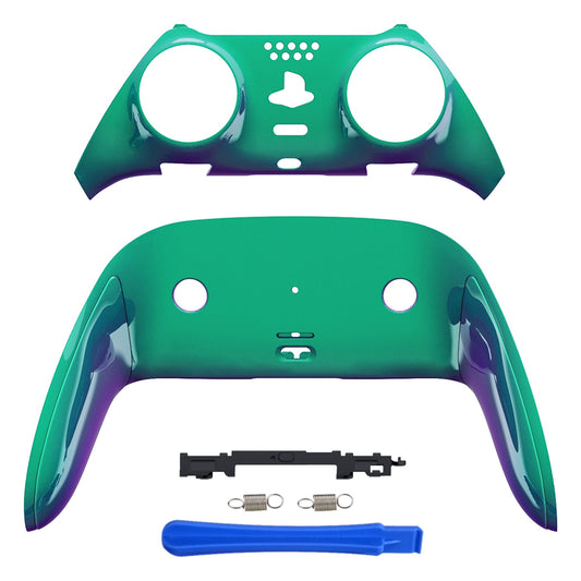 eXtremeRate PS5 edgeコントローラー対応交換対応用トップ&ボトム装飾トリムシェル【カメレオングリーンパープル】