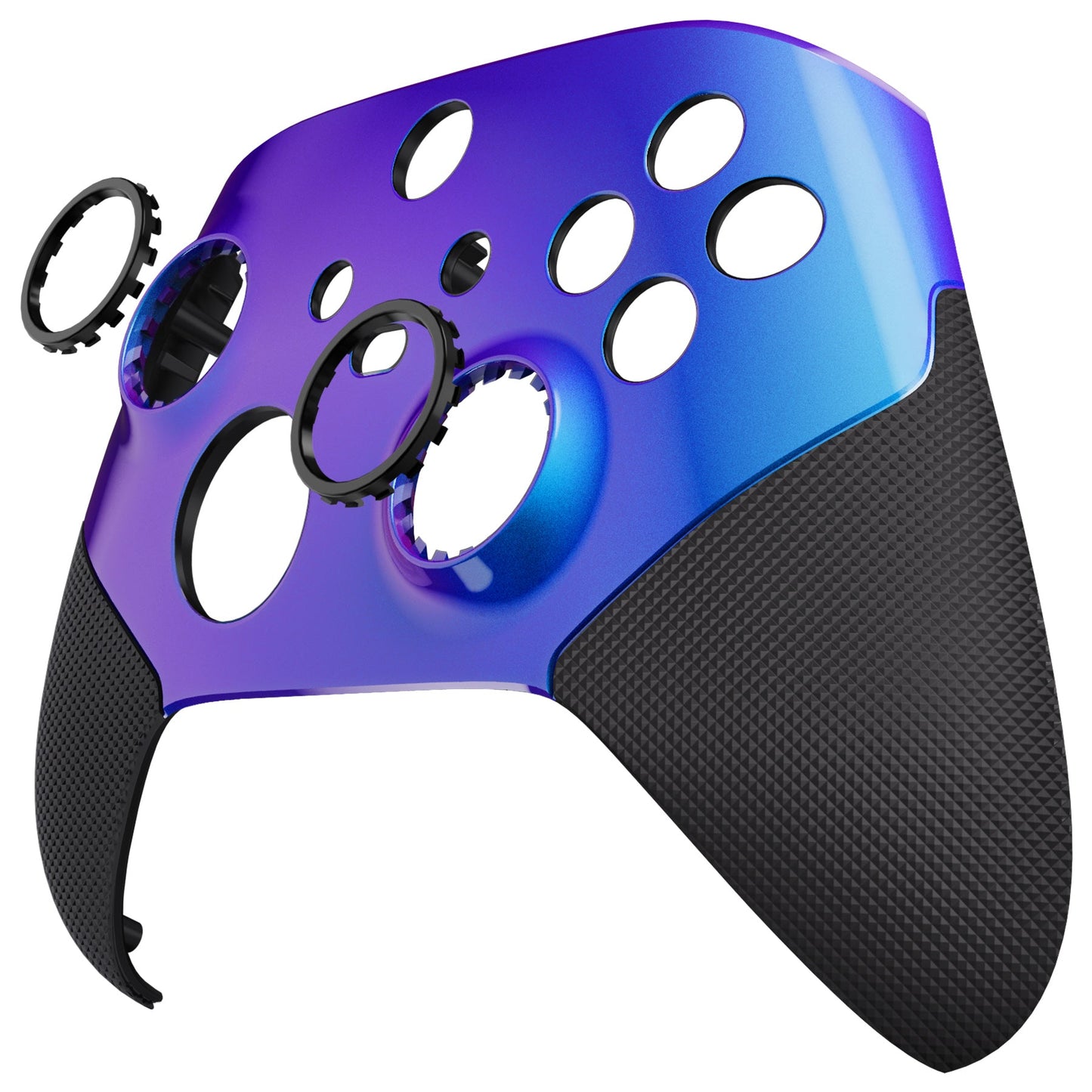 eXtremeRate Retail Chameleon Purple Blue ASR Version Performance Rubberized Grip Front Housing Shell with Accent Rings for Xbox Series X/S Controller - FX3C3002