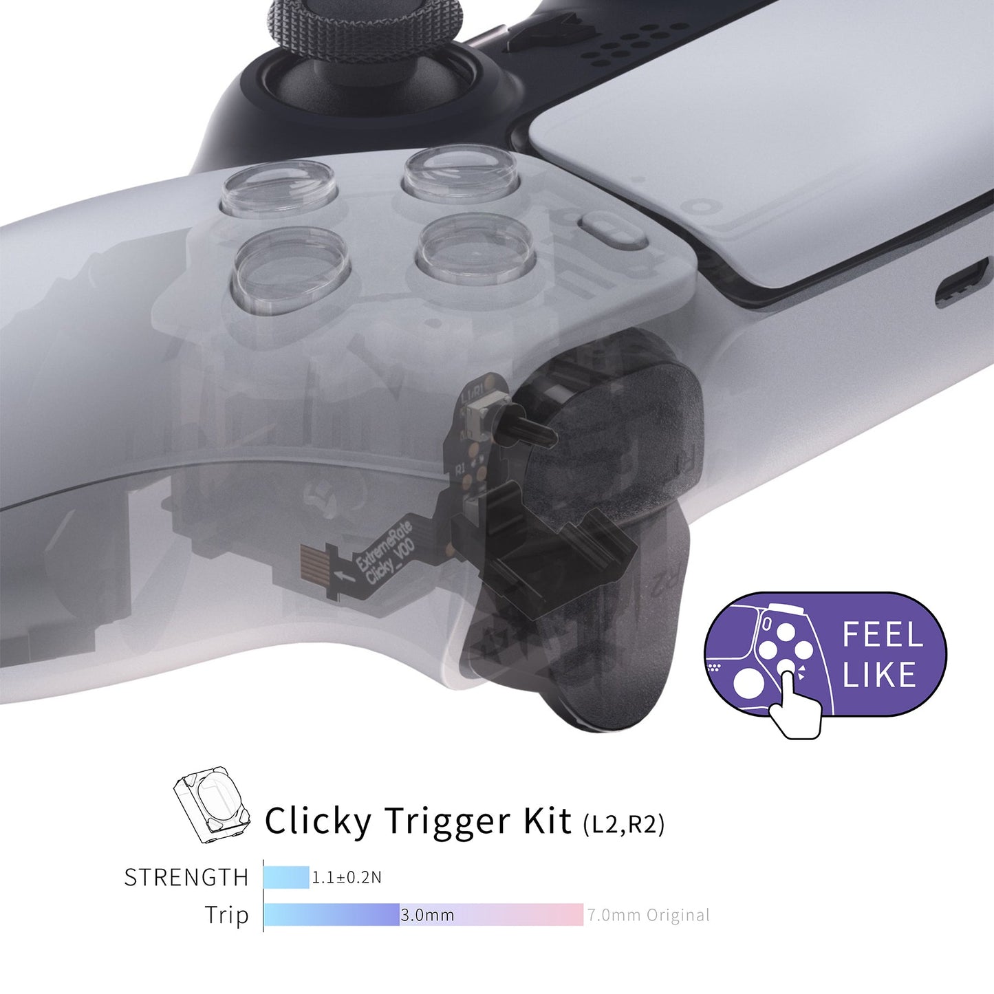 Clicky Hair Trigger Kit for ps5 Controller BDM-010 & BDM-020 Shoulder Buttons, Custom Flashshot Trigger Stop Flex Cable for ps5 Controller - Controller NOT Included - PFMD004 eXtremeRate