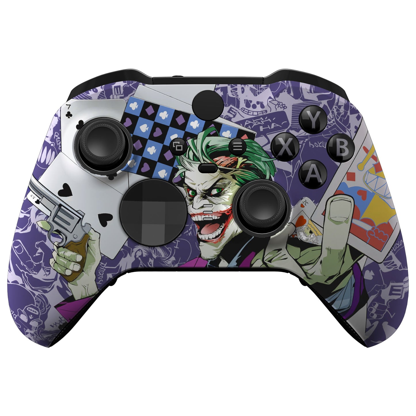 eXtremeRate Retail Clown Cards Style Faceplate Cover, Soft Touch Front Housing Shell Case Replacement Kit for Xbox One Elite Series 2 Controller Model 1797 - Thumbstick Accent Rings Included - ELT141