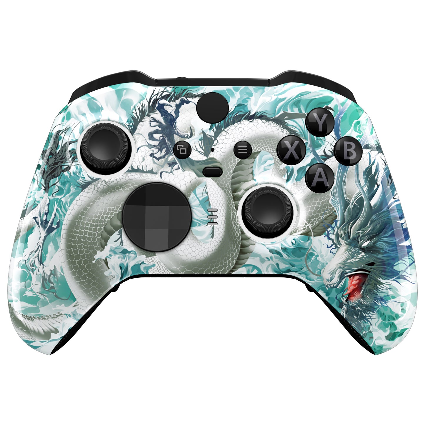 eXtremeRate Xbox One Elite Series 2&Elite 2 Coreコントローラー(モデル1797)用交換フロントハウジングシェルケース&アクセントリング【翡翠竜-雲上の主君】