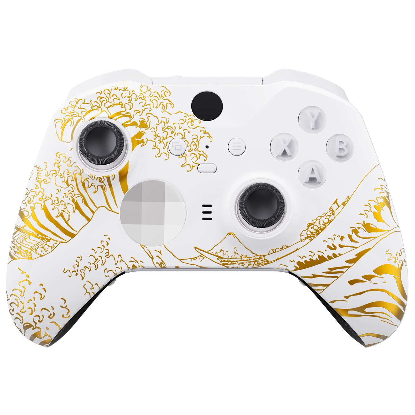 eXtremeRate Xbox One Elite Series 2&Elite 2 Coreコントローラー(モデル1797)用交換フロントハウジングシェルケース&アクセントリング【神奈川沖の金色の波ホワイト】