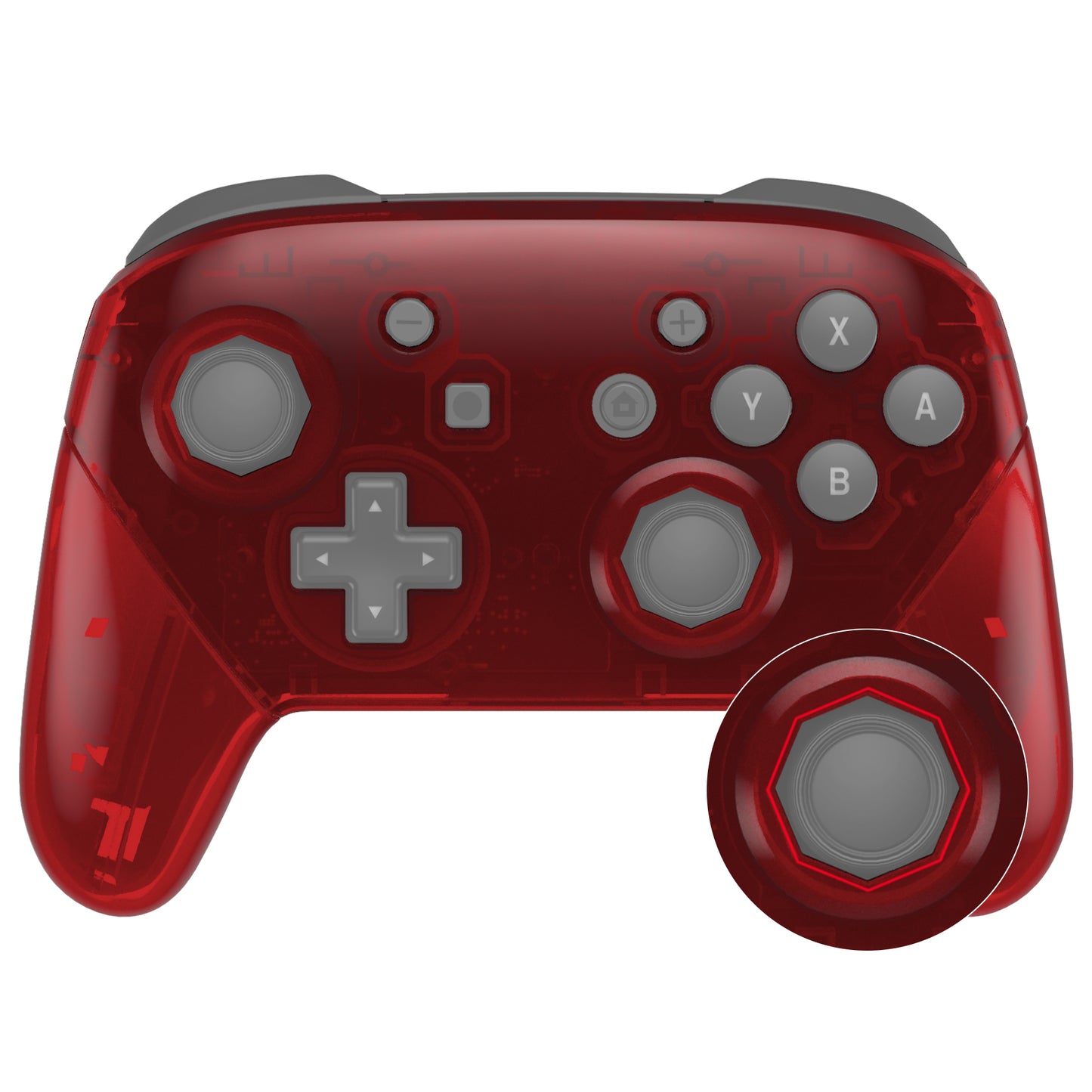 eXtremeRate Nintendo Switch Pro用 八角形ゲート付きスティックデザイン交換フルセットシェル【クリアレッド】