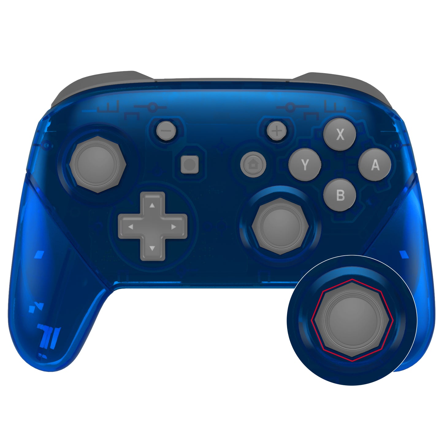 eXtremeRate Nintendo Switch Pro用 八角形ゲート付きスティックデザイン交換フルセットシェル【クリアブルー】