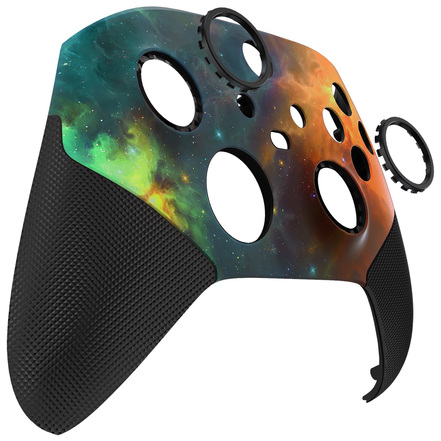 eXtremeRate Retail Orange Star Universe ASR Version Performance Rubberized Grip Front Housing Shell with Accent Rings for Xbox Series X/S Controller - FX3C1004