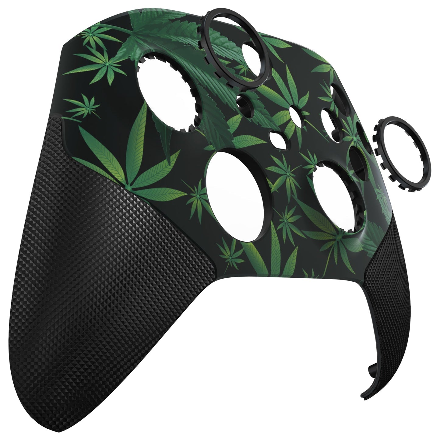 eXtremeRate Retail Green Weeds ASR Version Performance Rubberized Grip Front Housing Shell with Accent Rings for Xbox Series X/S Controller - FX3C1006