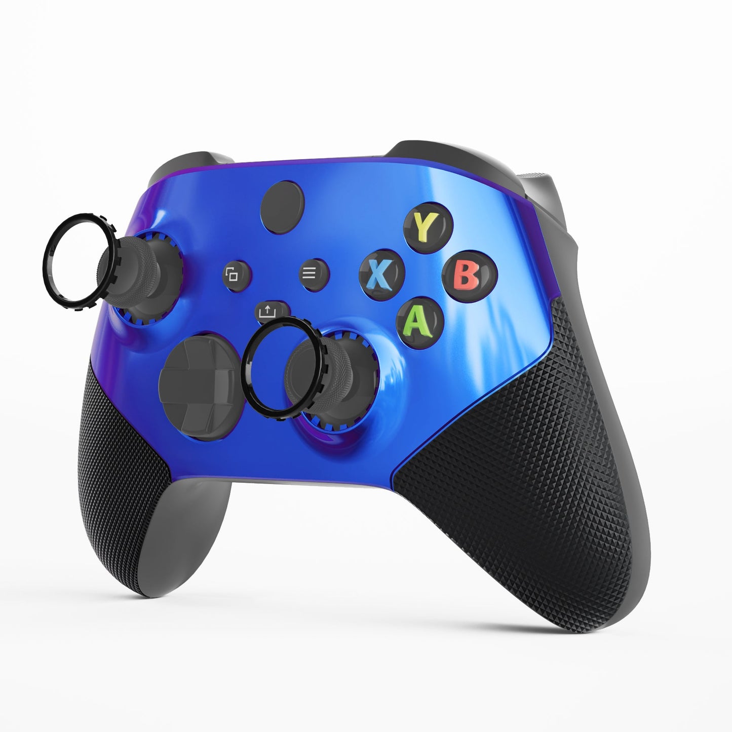 eXtremeRate ASR Version Performance Rubberized Grip Front Housing Shell with Accent Rings for Xbox Series X & S Controller - Chameleon Purple Blue eXtremeRate