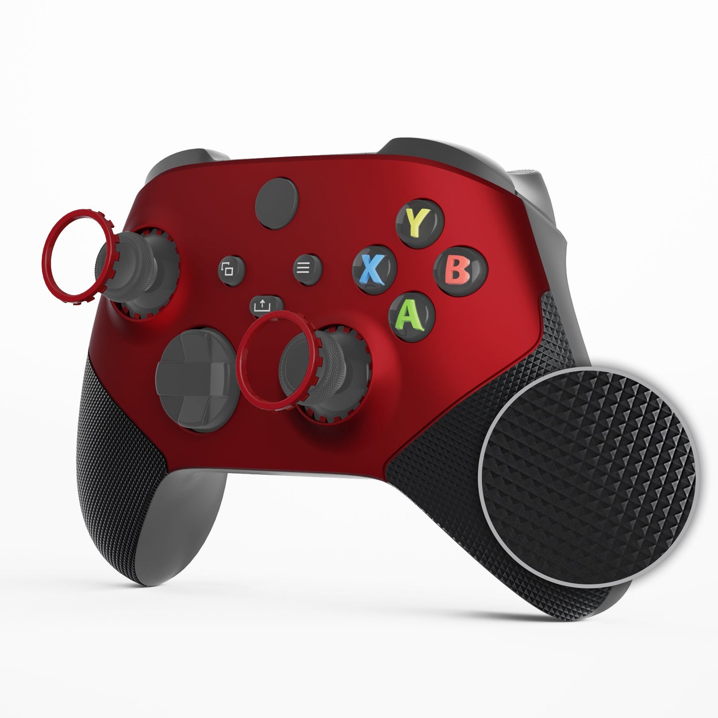 eXtremeRate ASR Version Performance Rubberized Grip Front Housing Shell with Accent Rings for Xbox Series X & S Controller - Scarlet Red & Black eXtremeRate