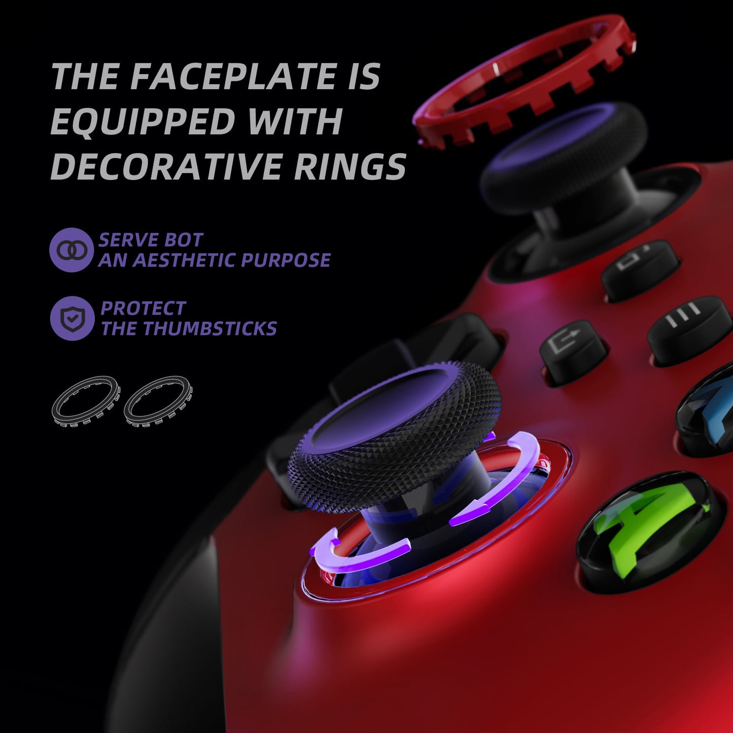 eXtremeRate ASR Version Performance Rubberized Grip Front Housing Shell with Accent Rings for Xbox Series X & S Controller - Scarlet Red & Black eXtremeRate