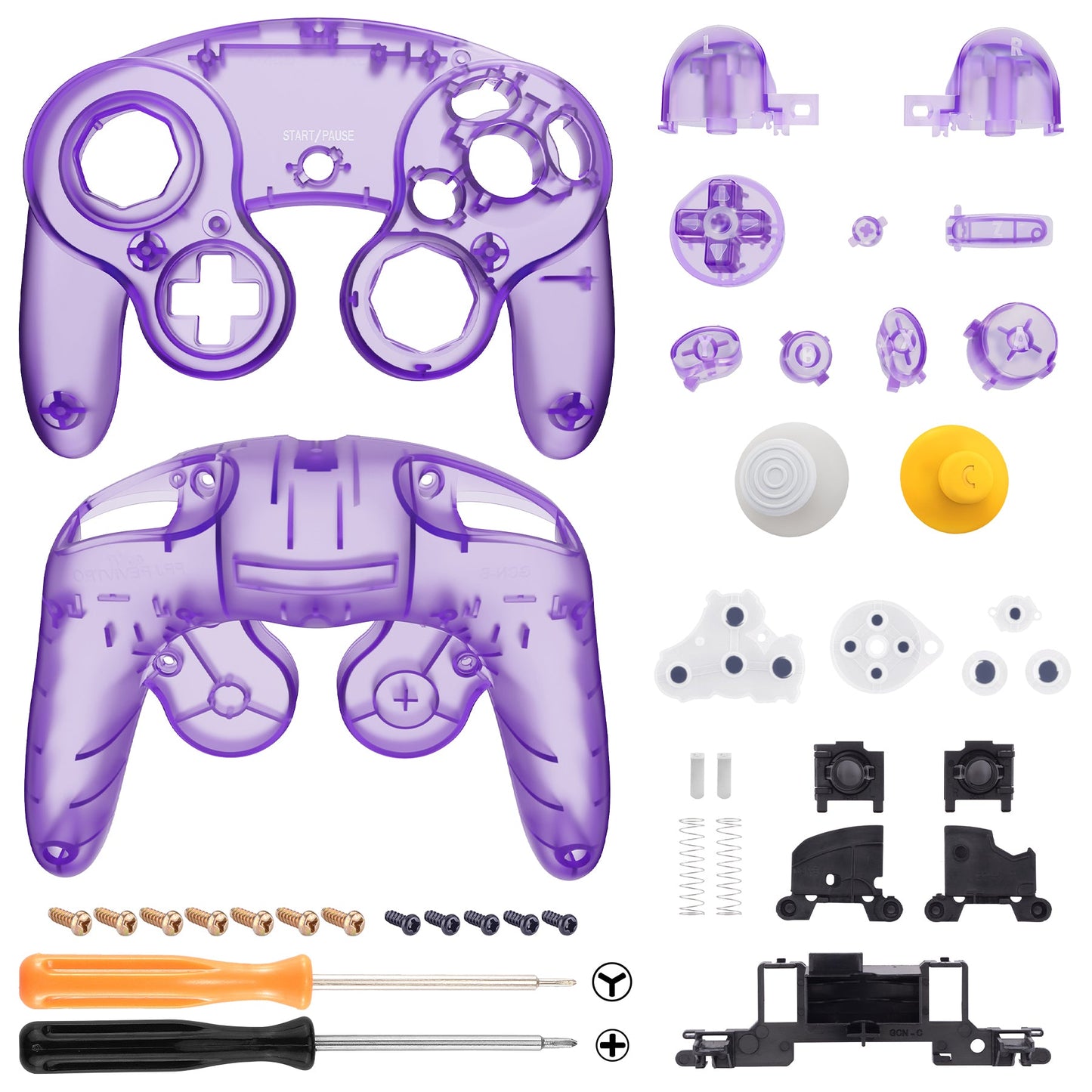 eXtremeRate Replacement Faceplate Backplate with Buttons for Nintendo GameCube Controller NGC - Clear Atomic Purple eXtremeRate