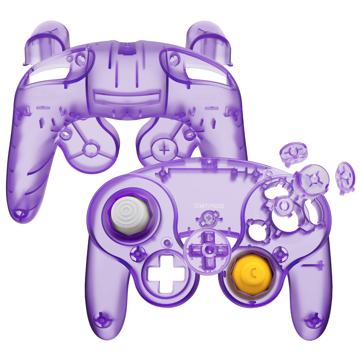 eXtremeRate Replacement Faceplate Backplate with Buttons for Nintendo GameCube Controller NGC - Clear Atomic Purple eXtremeRate