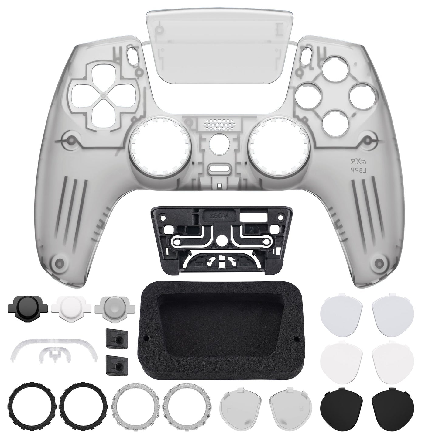 eXtremeRate PS5コントローラーBDM-010/020/030/040/050対応LUNA再設計交換対応用フロントシェル&タッチパッド【クリアブラック】