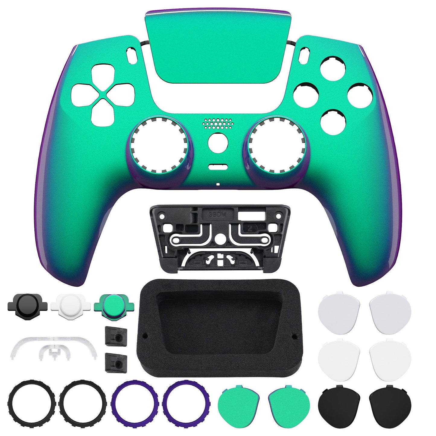 eXtremeRate PS5コントローラーBDM-010/020/030/040/050対応LUNA再設計交換対応用フロントシェル&タッチパッド【カメレオングリーンパープル】