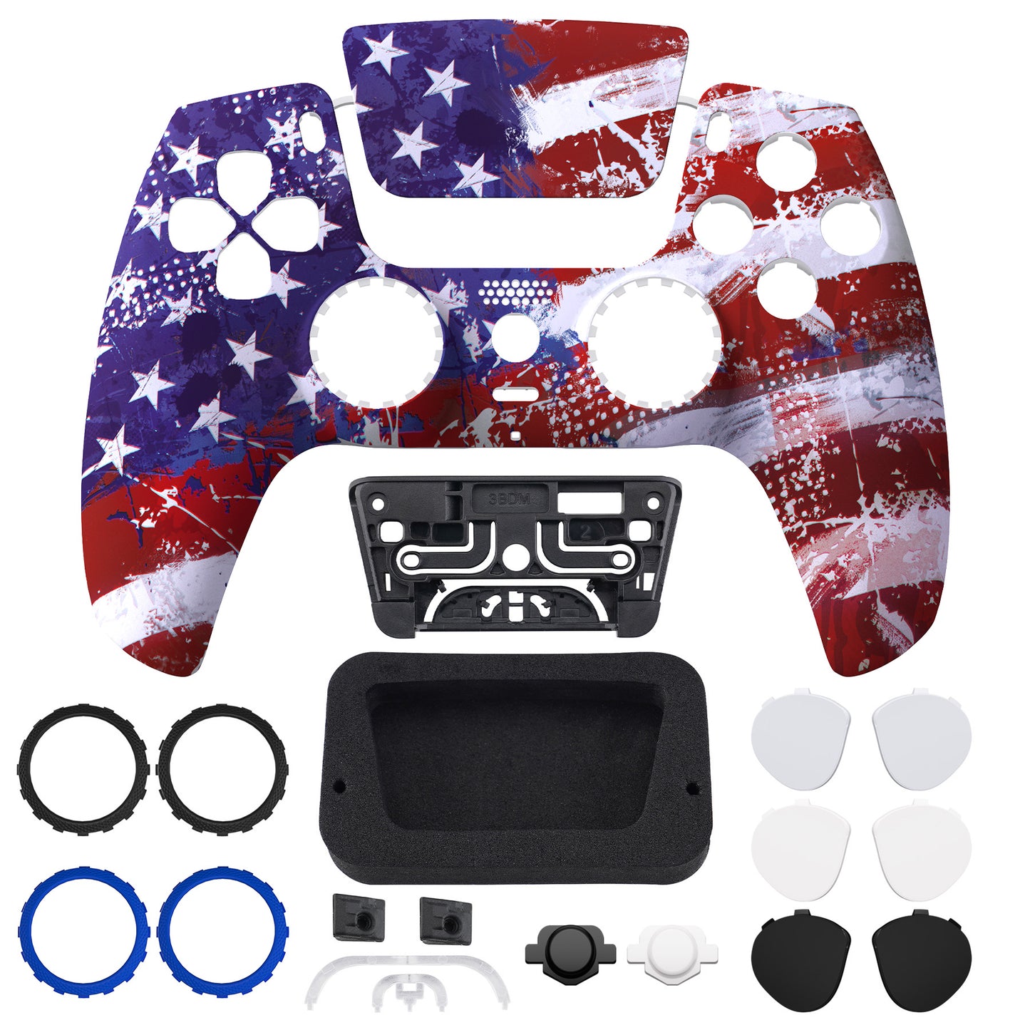 eXtremeRate PS5コントローラーBDM-010/020/030/040/050対応LUNA再設計交換対応用フロントシェル&タッチパッド【アメリカ国旗傷油絵 】