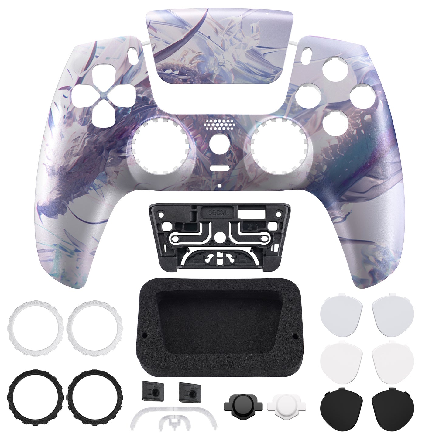 eXtremeRate PS5コントローラーBDM-010/020/030/040/050対応LUNA再設計交換対応用フロントシェル&タッチパッド【白銀龍】