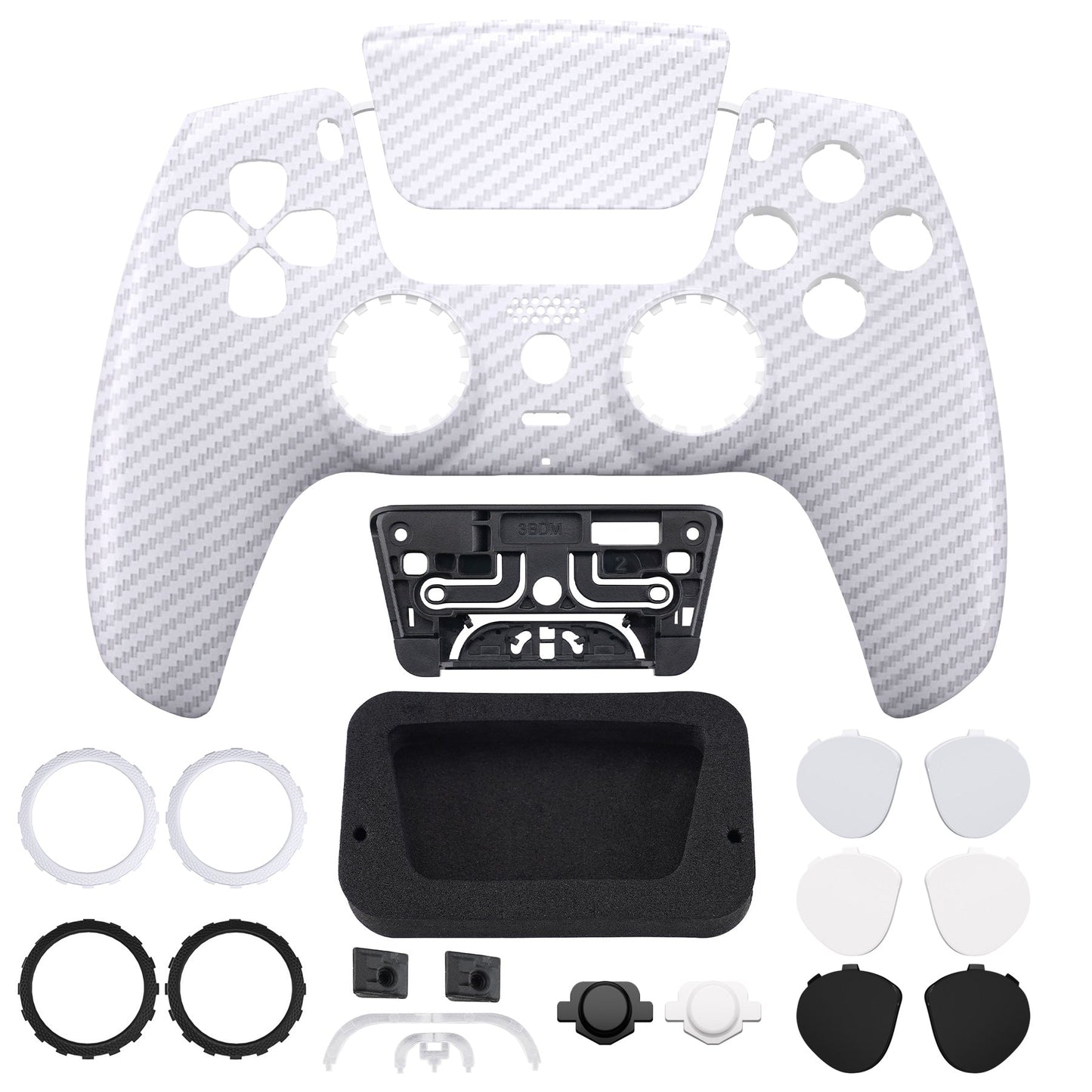 eXtremeRate PS5コントローラーBDM-010/020/030/040/050対応LUNA再設計交換対応用フロントシェル&タッチパッド【ホワイトシルバーカーボンファイバー】