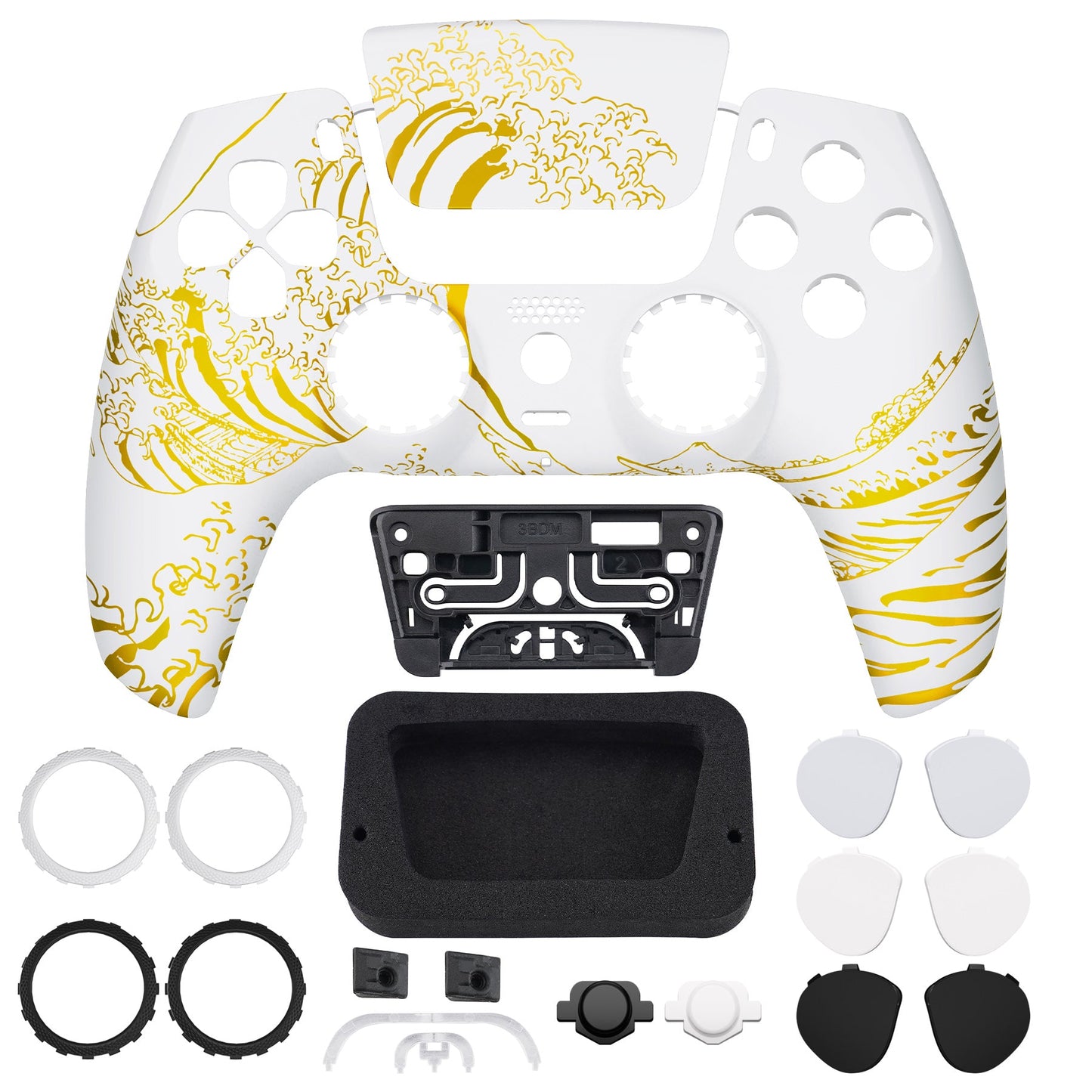 eXtremeRate PS5コントローラーBDM-010/020/030/040/050対応LUNA再設計交換対応用フロントシェル&タッチパッド【神奈川沖の金色の波ホワイト】