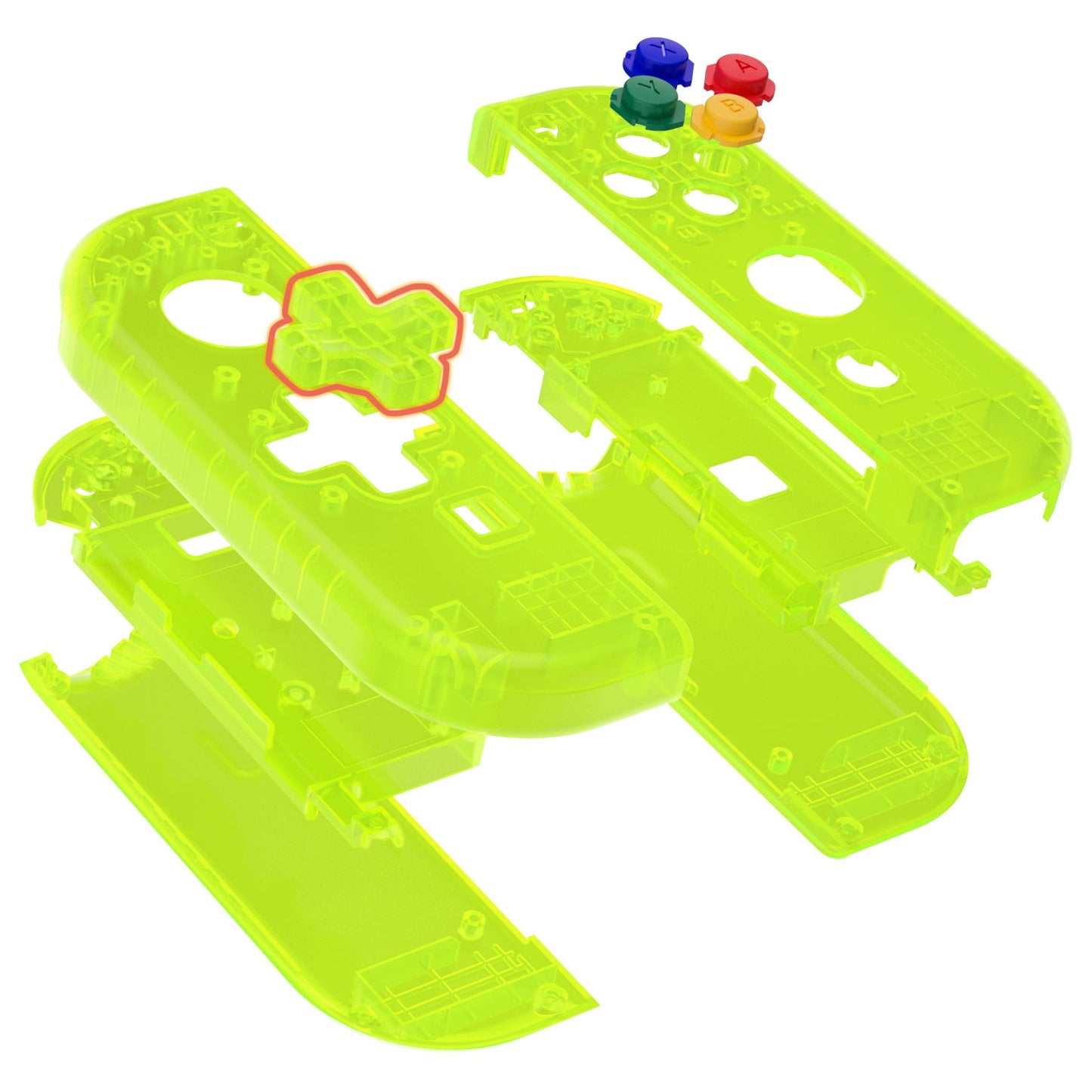 eXtremeRate Retail Clear Lime Green Joycon Handheld Controller Housing (D-Pad Version) with Full Set Buttons, DIY Replacement Shell Case for NS Switch JoyCon & OLED JoyCon - Console Shell NOT Included - JZM510