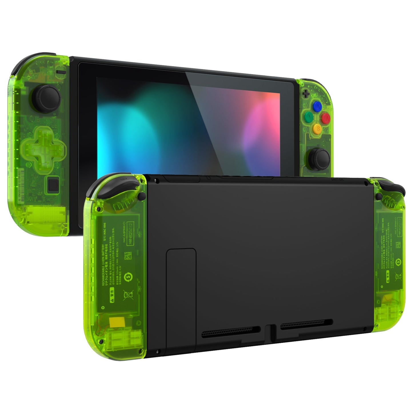 eXtremeRate Retail Clear Lime Green Joycon Handheld Controller Housing (D-Pad Version) with Full Set Buttons, DIY Replacement Shell Case for NS Switch JoyCon & OLED JoyCon - Console Shell NOT Included - JZM510