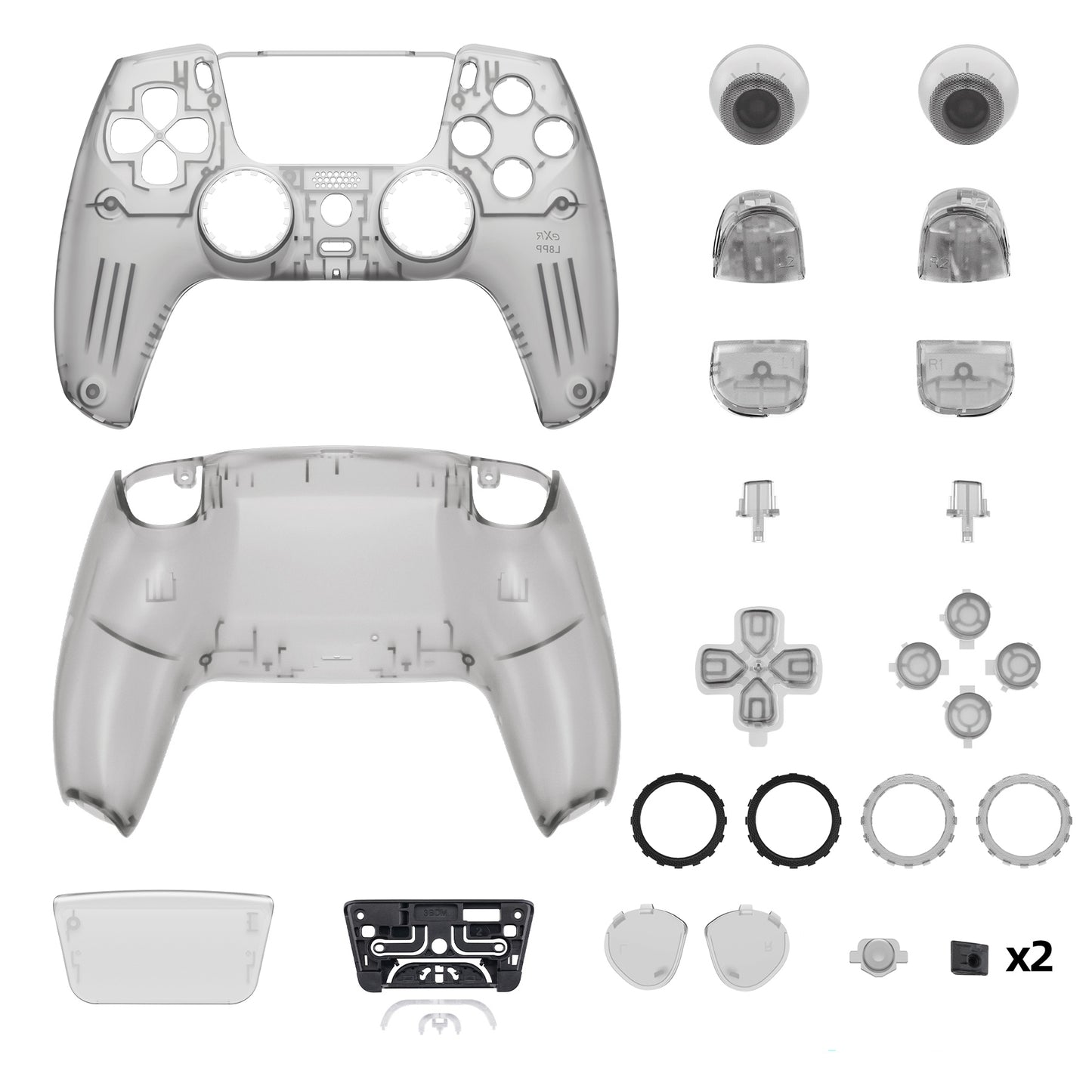 eXtremeRate PS5コントローラーBDM-030/040/050対応LUNA再設計交換対応用フルセットシェル&ボタン【クリアブラック】
