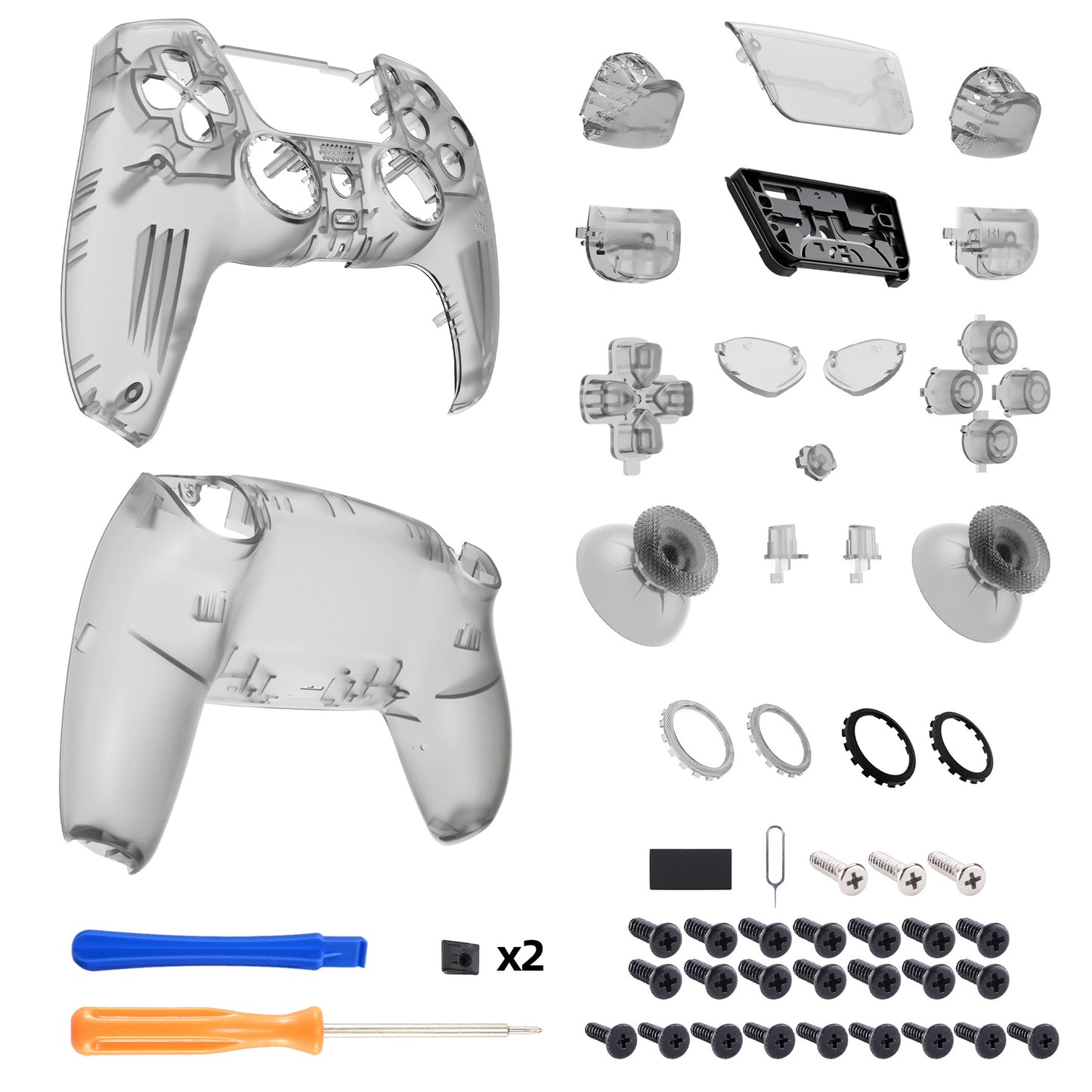 eXtremeRate PS5コントローラーBDM-030/040/050対応LUNA再設計交換対応用フルセットシェル&ボタン【クリアブラック】