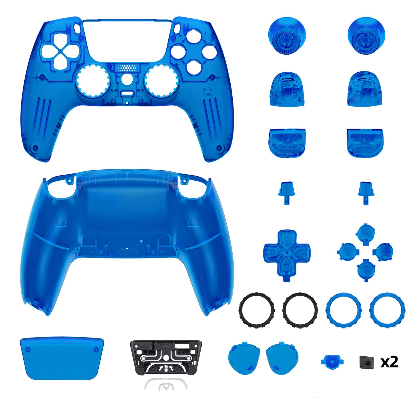 eXtremeRate PS5コントローラーBDM-030/040/050対応LUNA再設計交換対応用フルセットシェル&ボタン【クリアブルー】