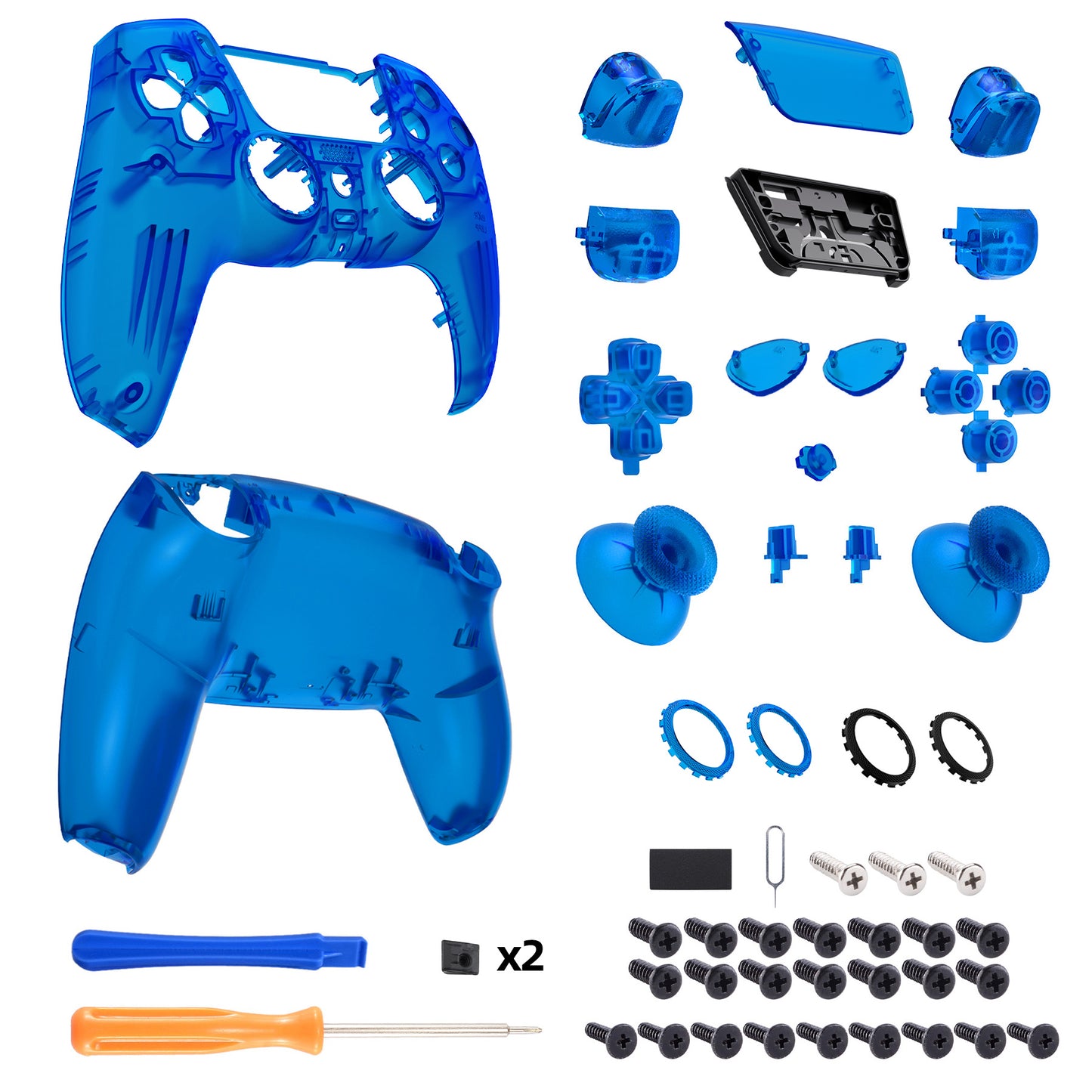 eXtremeRate PS5コントローラーBDM-030/040/050対応LUNA再設計交換対応用フルセットシェル&ボタン【クリアブルー】