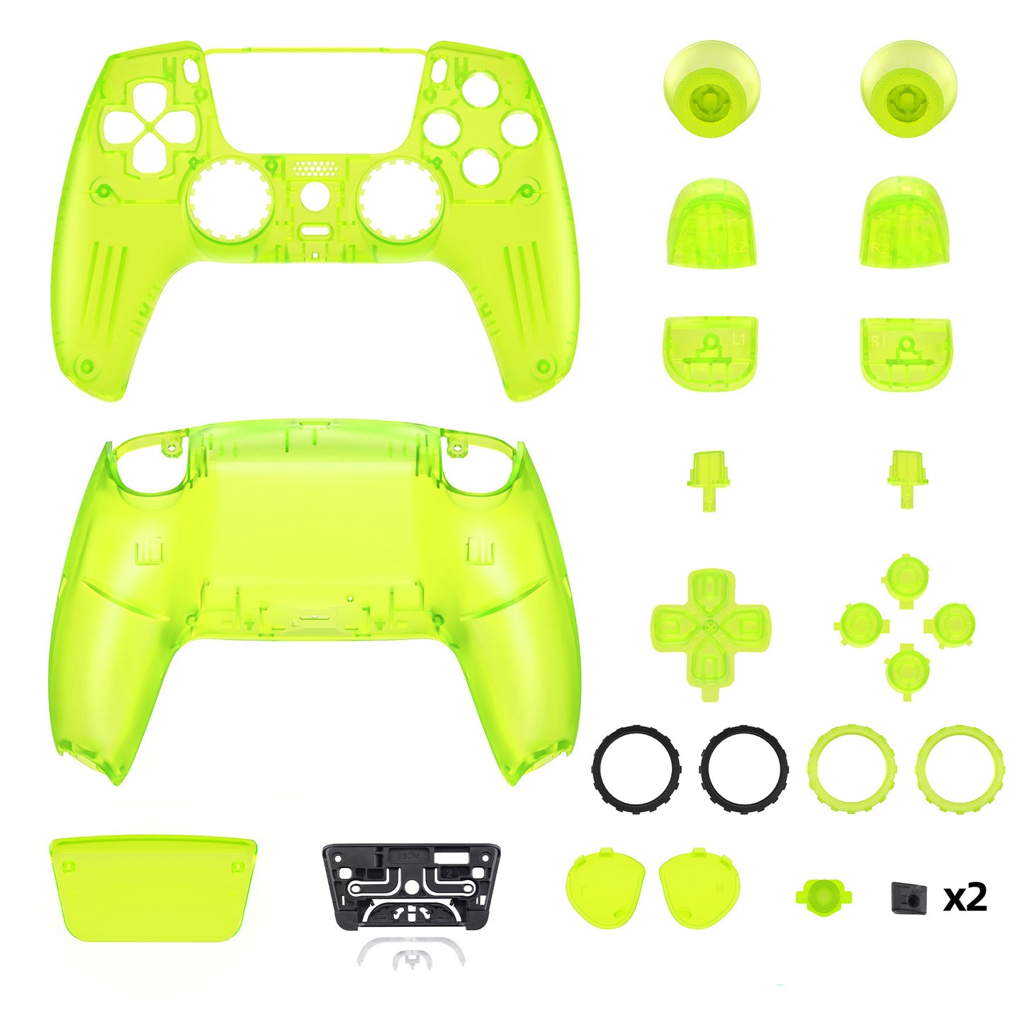 eXtremeRate PS5コントローラーBDM-030/040/050対応LUNA再設計交換対応用フルセットシェル&ボタン【クリアライムグリーン】