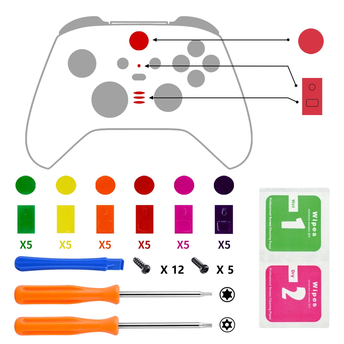eXtremeRate Custom Home Guide Button LED Mod Stickers for Xbox One Elite Series 2 & Elite Series 2 Core Controller - 30pcs in 6 Colors eXtremeRate