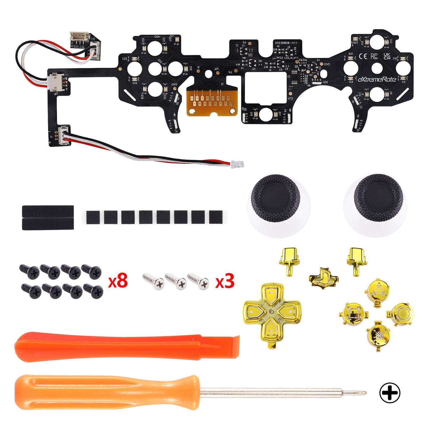 eXtremeRate Retail Multi-Colors Luminated Buttons DTF V3 LED Kit for PS5 Controller BDM-030 - Chrome Gold