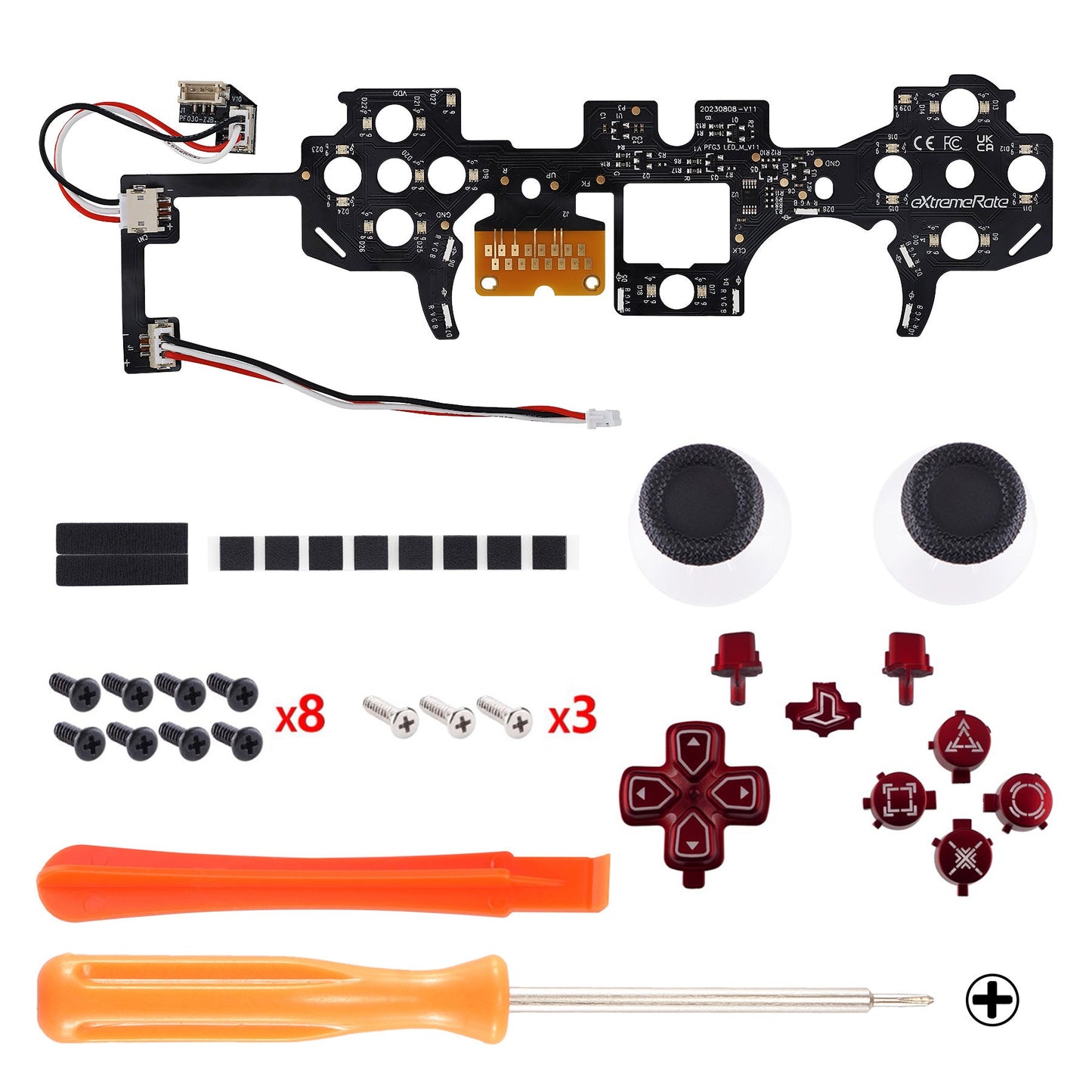 eXtremeRate Retail Multi-Colors Luminated Buttons DTF V3 LED Kit for PS5 Controller BDM-030 - Scarlet Red