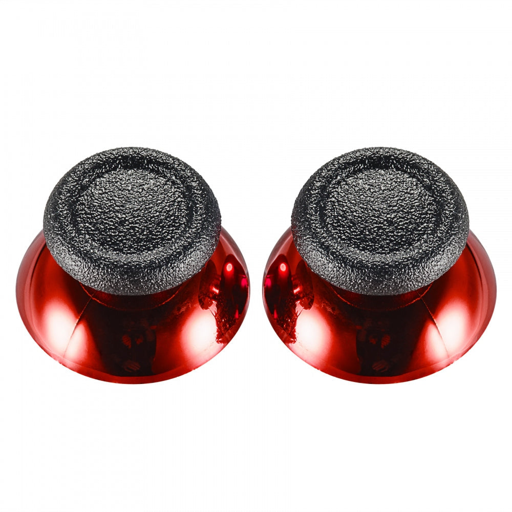 eXtremeRate Retail Replacement Chrome Red Buttom Black Rubber Thumbsticks For ps4 Controller - P4J0121