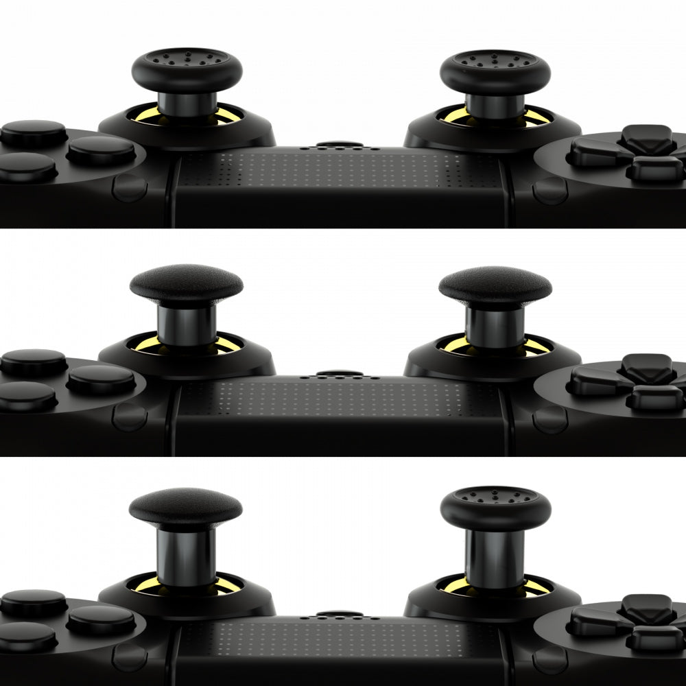 eXtremeRate Retail ThumbsGear Interchangeable Ergonomic Thumbstick for ps4 Slim ps4 Pro Controller with 3 Height Domed and Concave Grips Adjustable Joystick - Chrome Glossy Gold & Black - P4J1108
