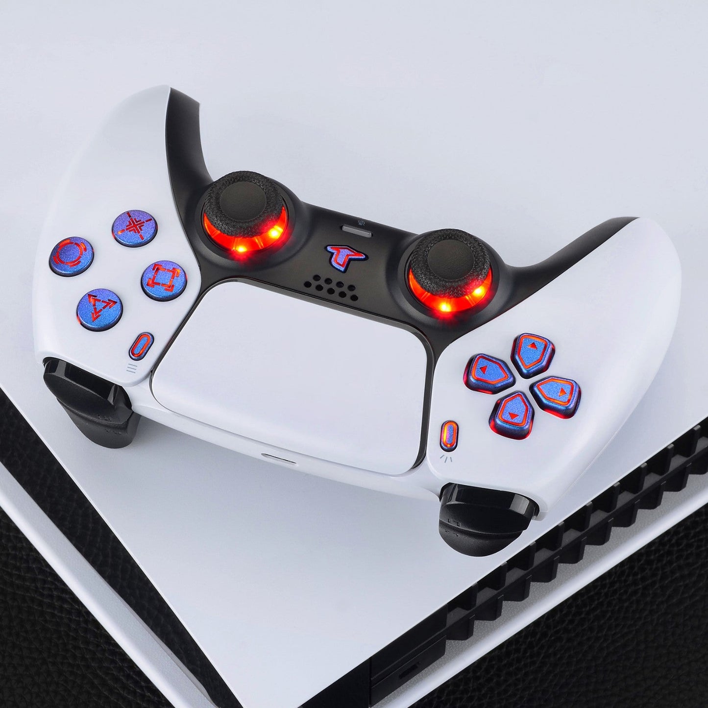 eXtremeRate Retail Multi-Colors Luminated Dpad Thumbstick Share Home Face Buttons for PS5 Controller, Chameleon Purple Blue Classical Symbols Buttons DTF V3 LED Kit for PS5 Controller - Controller NOT Included - PFLED04G2