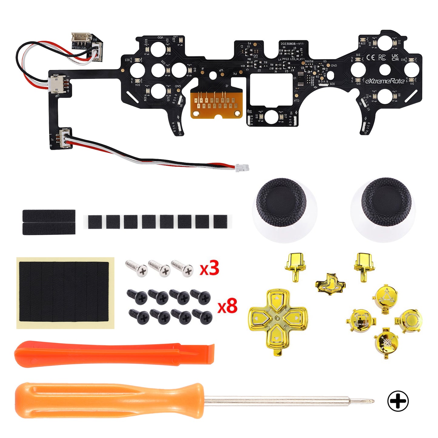 eXtremeRate PS5コントローラーBDM-030/040/050対応用マルチカラー発光ボタンDTF V3 LEDキット【クロームゴールド】