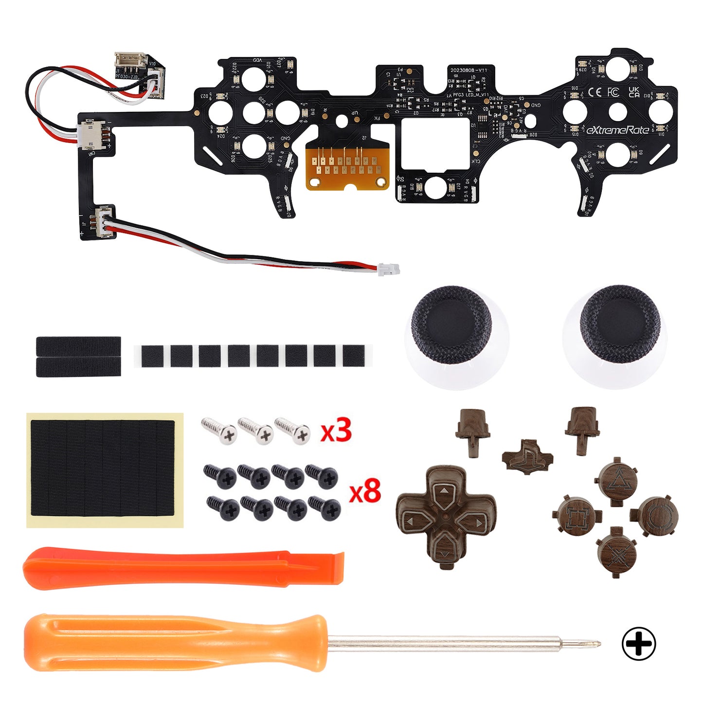 eXtremeRate Multicolor Illuminated Button DTF V3 LED Kit for PS5 Controller BDM-030/040/050 (Woodgrain Design)