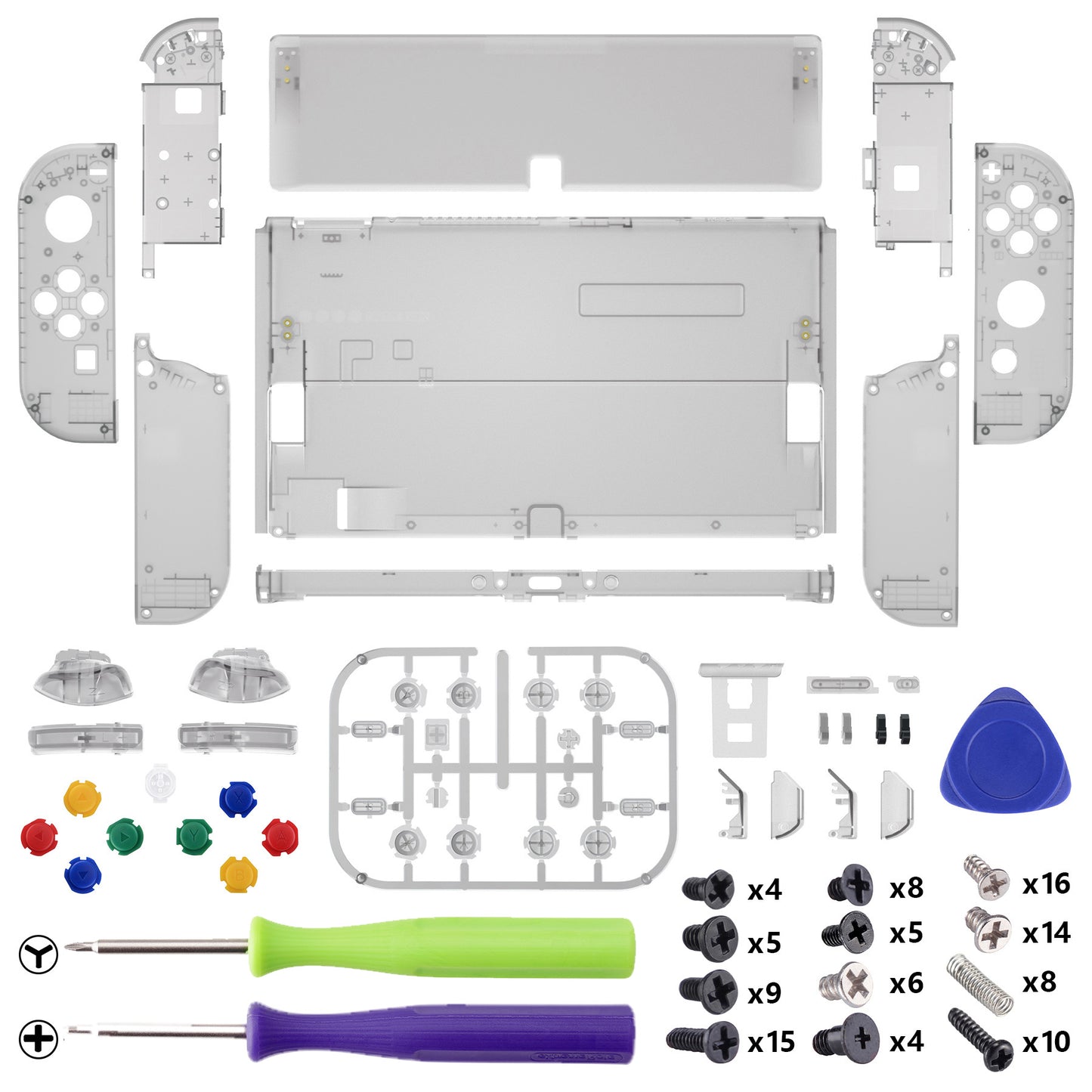 eXtremeRate 任天堂スイッチ有機EL用カスタム交換フルセットシェル&ボタン【クリアブラック】
