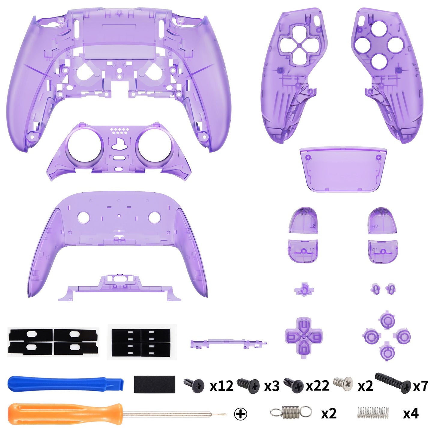 eXtremeRate PS5 edgeコントローラー対応交換対応用フルセットシェル&ボタン【クリアパープル】