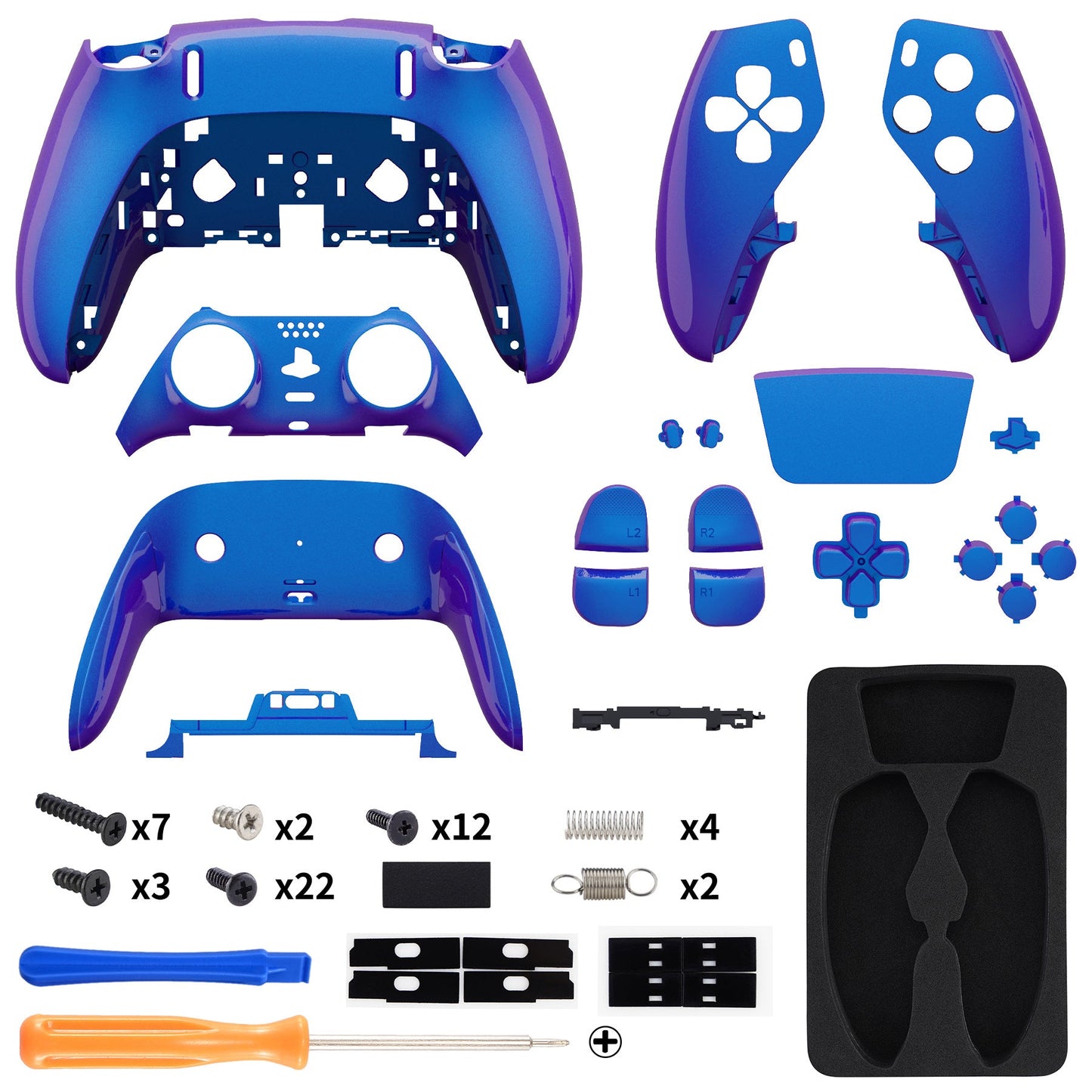 eXtremeRate PS5 edgeコントローラー対応交換対応用フルセットシェル&ボタン【カメレオンパープルブルー】