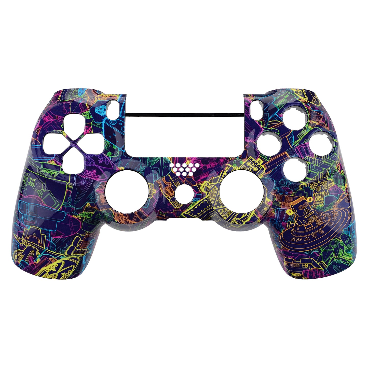 eXtremeRate PS4 Slim Proコントローラー(CUH-ZCT2 JDM-040/050/055)用交換フロントハウジングシェル【ネオンノベル世界】