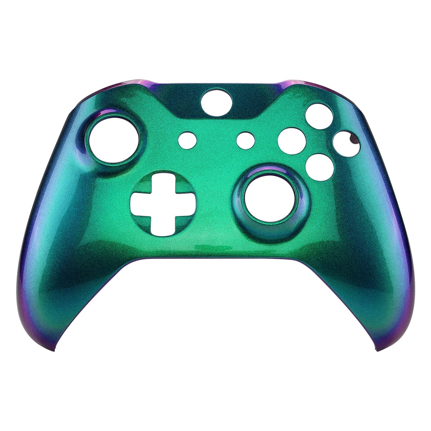 eXtremeRate Retail Green and Purple Chameleon Faceplate Cover, Front Housing Shell Case Replacement Kit for Xbox One X & One S Controller (Model 1708) - SXOFP19