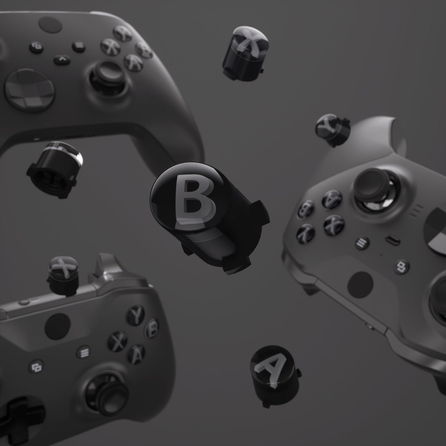 eXtremeRate Retail Three-Tone Black & Clear & Classic Gray ABXY Action Buttons with Classic Symbols for Xbox Series X & S Controller & Xbox One S/X & Xbox One Elite V1/V2 Controller - JDX3M019